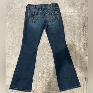 Silver Jeans Suki Surplus Size 30W 32L Bootcut Flap Pockets Distressed Stretch